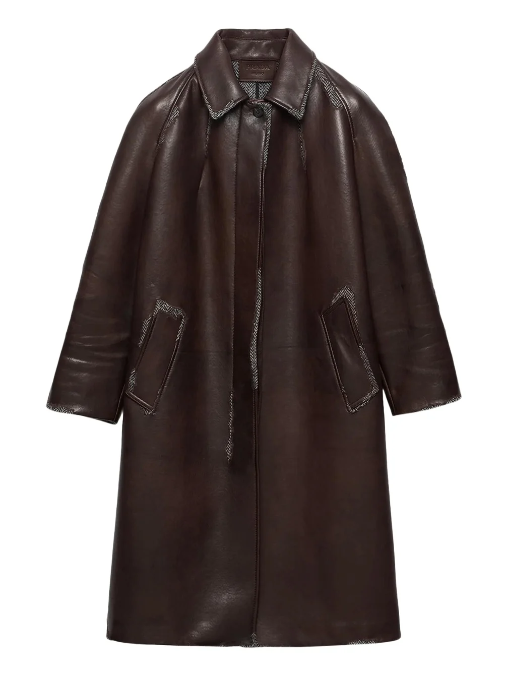 Bonded Leather Houndstooth Long Coat