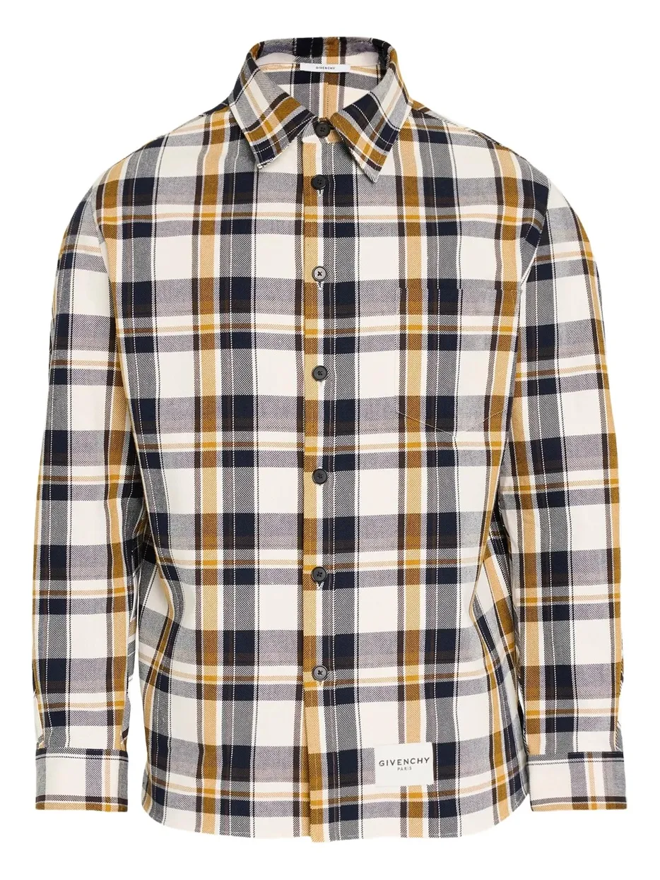 Givenchy Men's Couture Seam Checked Cotton Overshirt