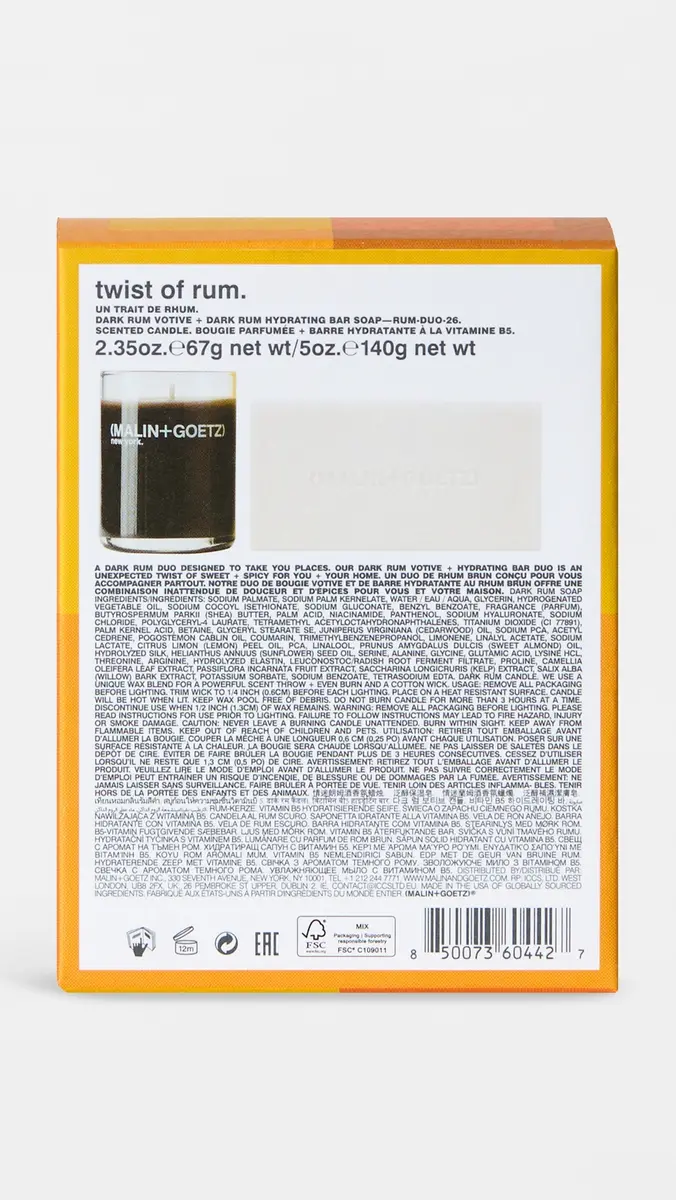 MALIN+GOETZ Twist of Rum Candle + Hydrating Bar Set No Color | Thumbnail 4 MALIN+GOETZ Twist of Rum Candle + Hydrating Bar Set No Color | Thumbnail 4