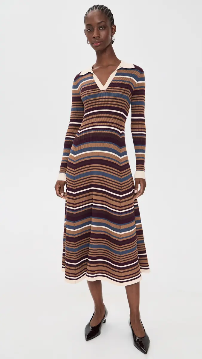 Moon River Stripe Collared Long Sleeve Dress | Thumbnail 2 Moon River Stripe Collared Long Sleeve Dress | Thumbnail 2