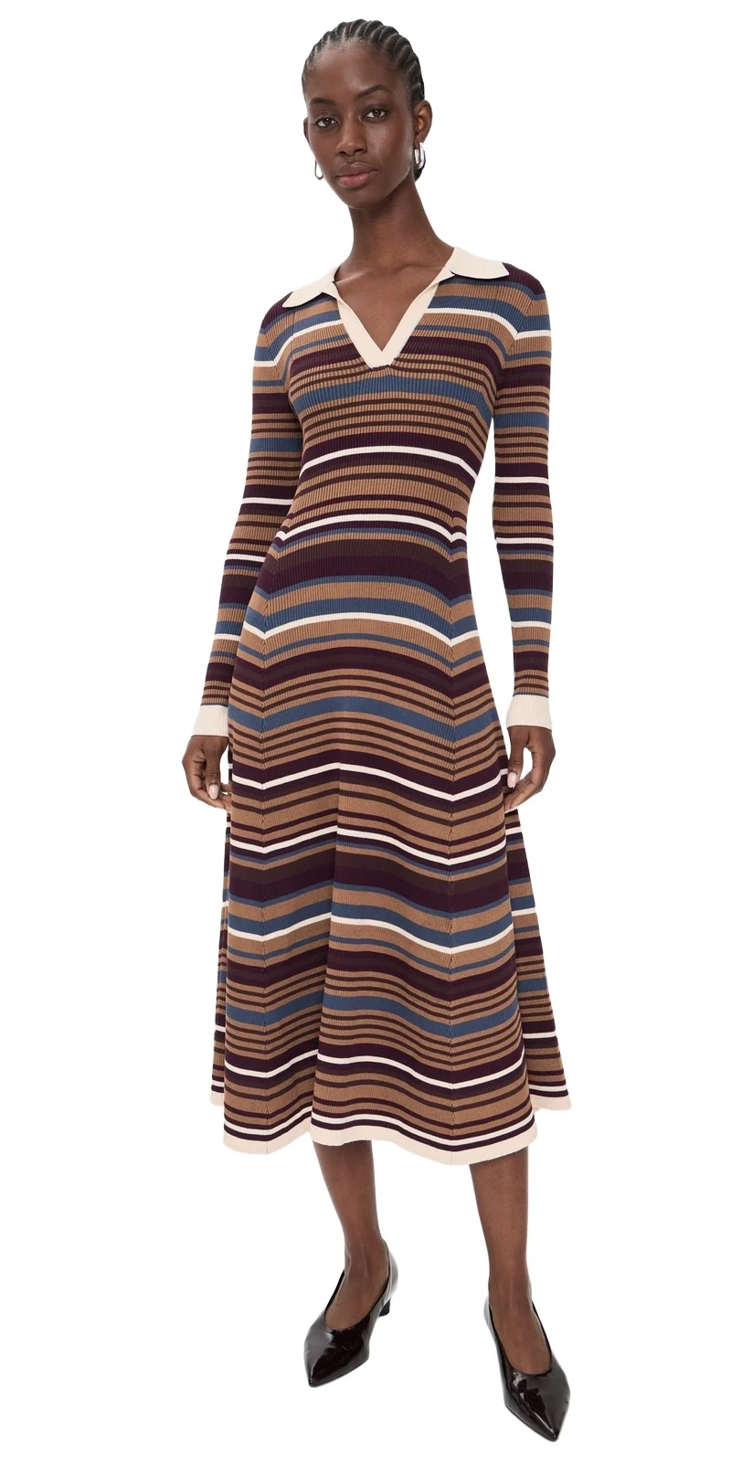 Stripe Collared Long Sleeve Dress
