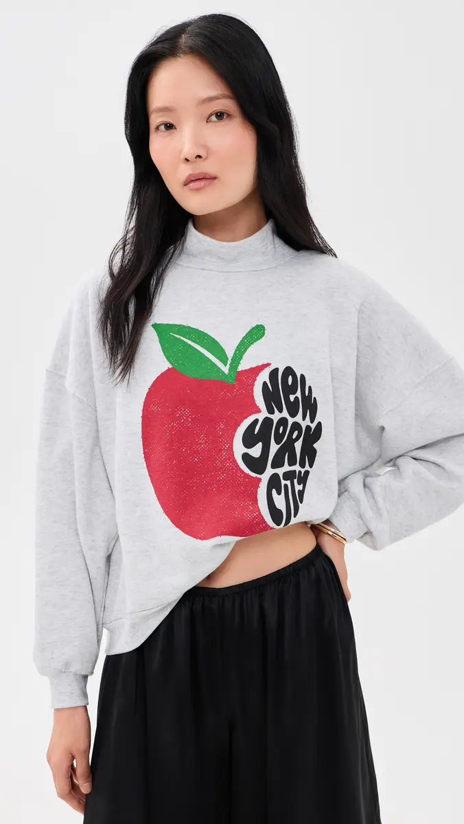 Sunny Somewhere NYC Apple Bite Mock Neck Sweatshirt | Thumbnail 2