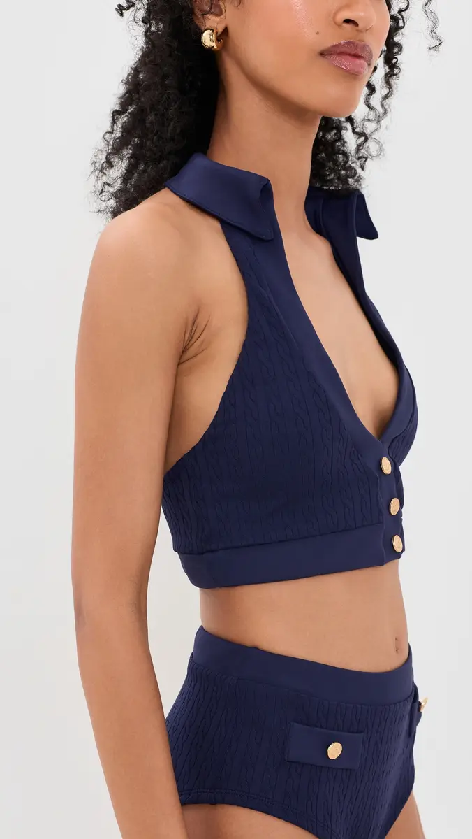 L'Agence Halter Swim Top with Gold Branded Buttons | Thumbnail 4 L'Agence Halter Swim Top with Gold Branded Buttons | Thumbnail 4