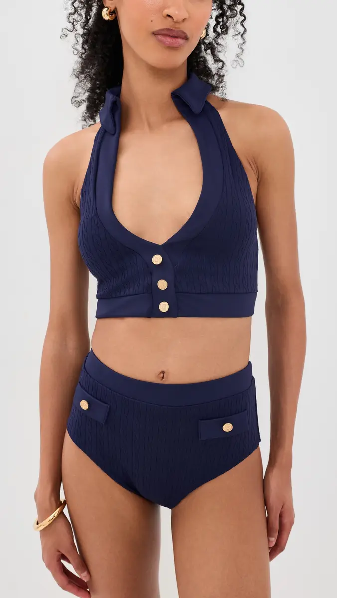 L'Agence Halter Swim Top with Gold Branded Buttons | Thumbnail 5 L'Agence Halter Swim Top with Gold Branded Buttons | Thumbnail 5