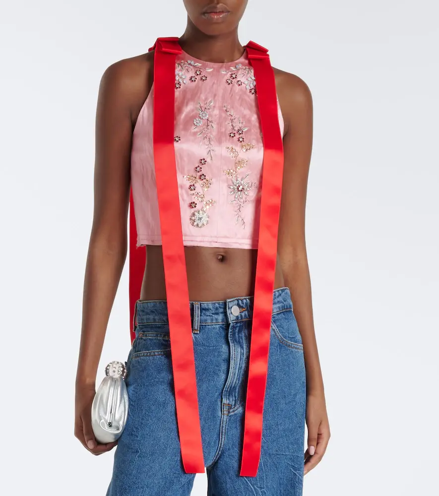 Erdem Bow-detail embellished satin crop top | Thumbnail 2 Erdem Bow-detail embellished satin crop top | Thumbnail 2