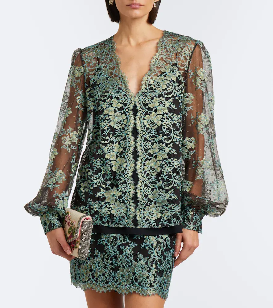Valentino Garavani Layered lace and georgette blouse | Thumbnail 3 Valentino Garavani Layered lace and georgette blouse | Thumbnail 3