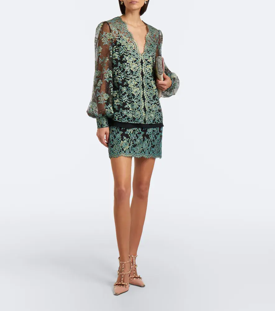 Valentino Garavani Layered lace and georgette blouse | Thumbnail 4 Valentino Garavani Layered lace and georgette blouse | Thumbnail 4