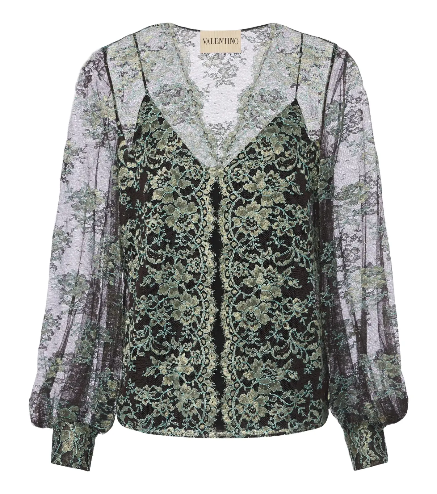 Valentino Garavani Layered lace and georgette blouse