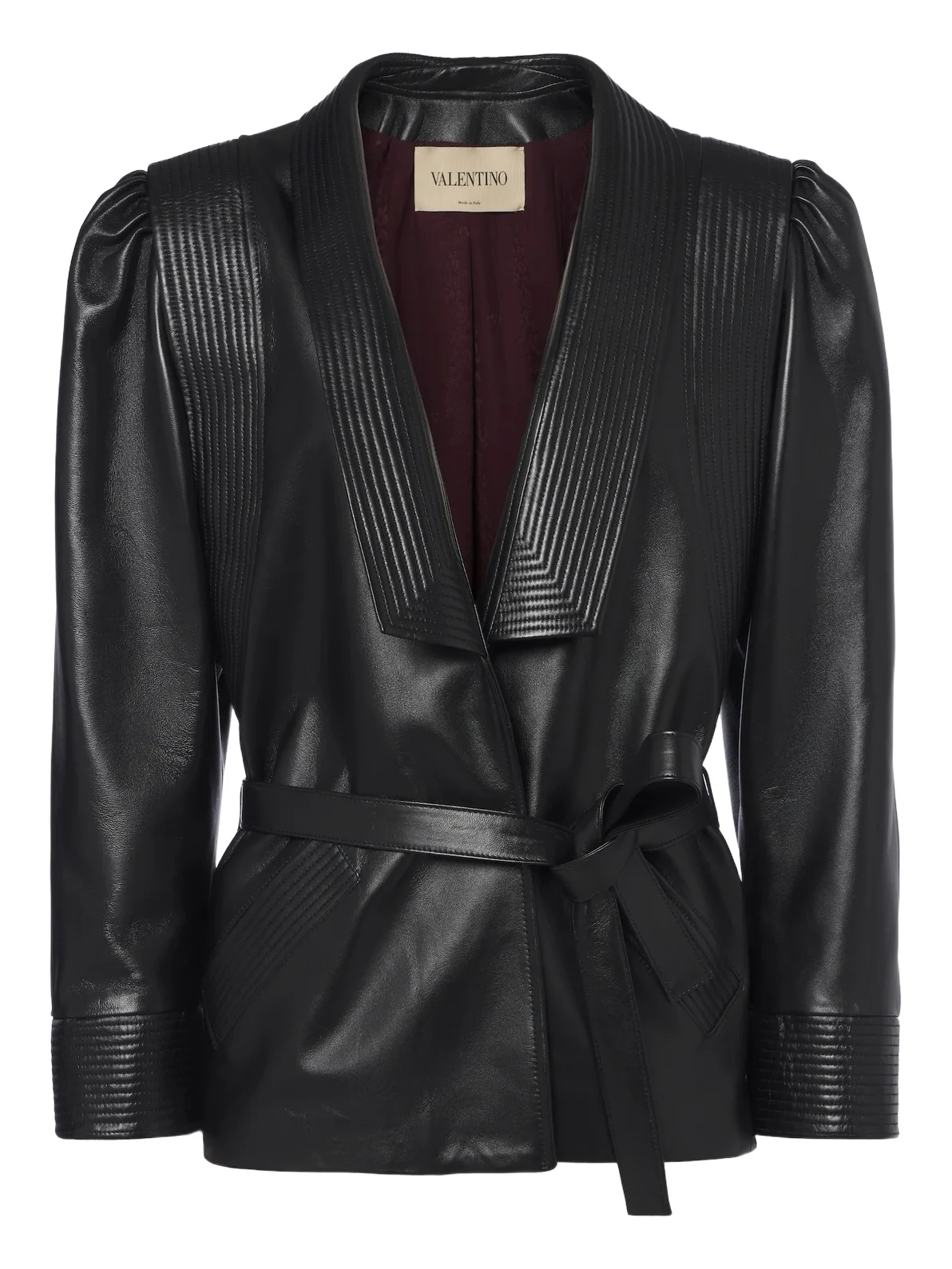 Belted leather jacket