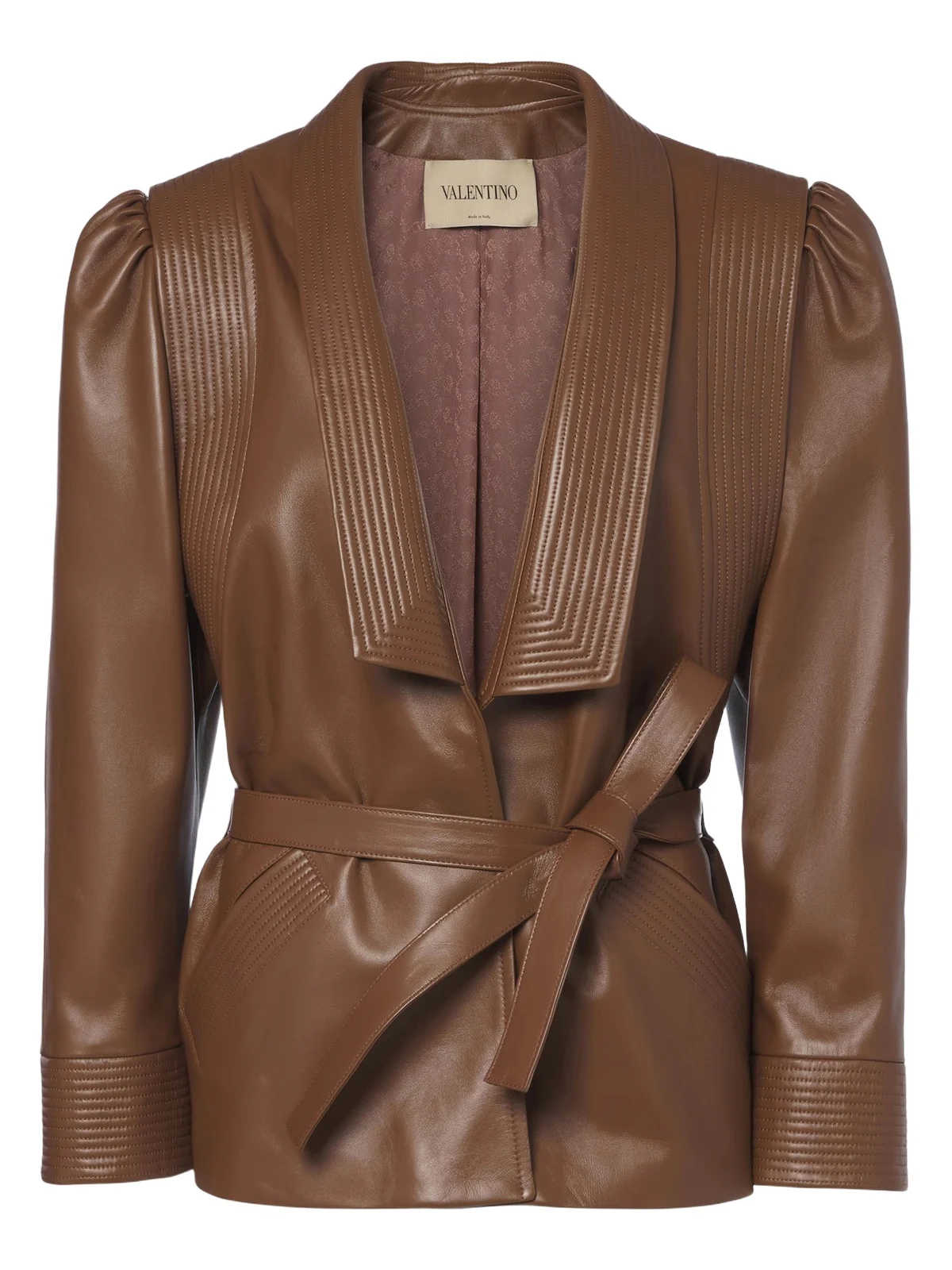 Belted leather jacket