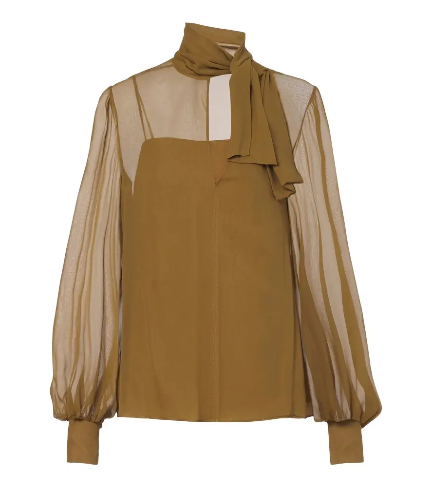 Valentino Garavani Tie-neck silk-blend georgette blouse