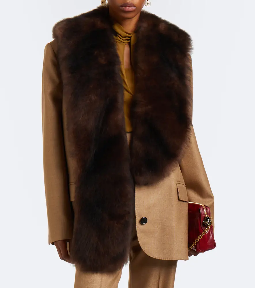 Valentino Garavani Shearling-trimmed silk and wool jacket | Thumbnail 4