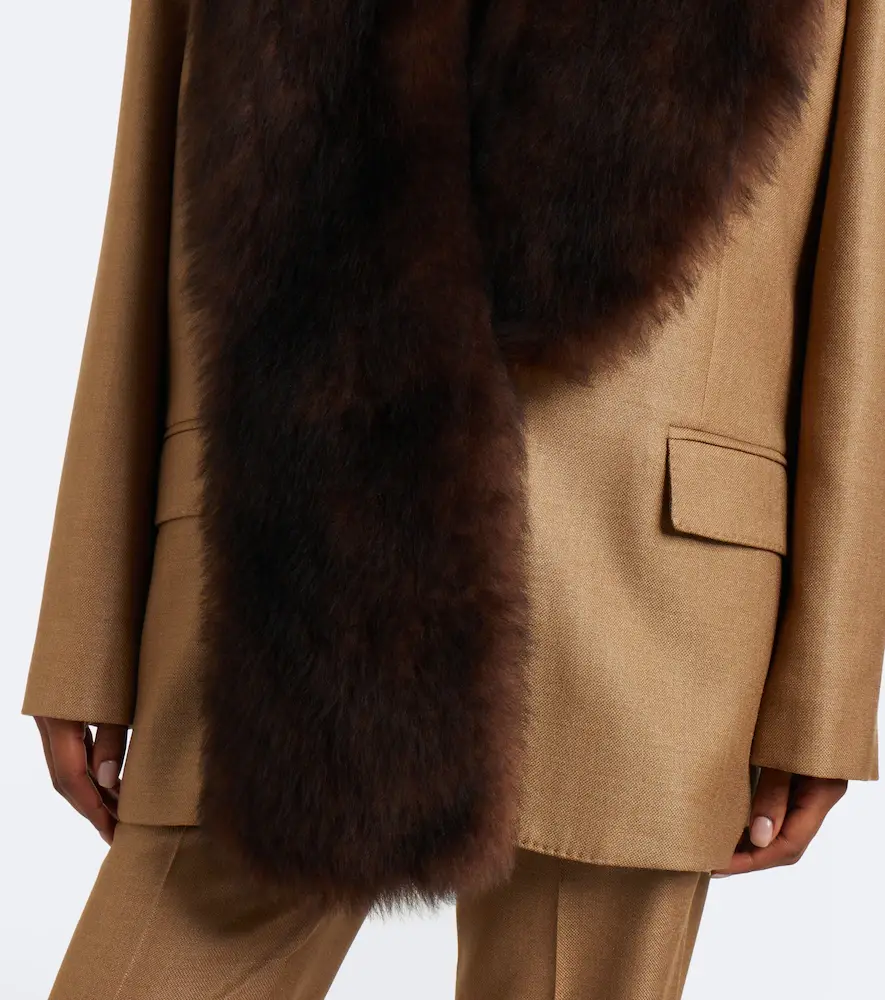 Valentino Garavani Shearling-trimmed silk and wool jacket | Thumbnail 5