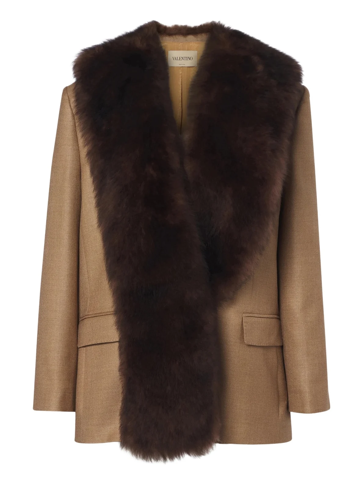 Shearling-trimmed silk and wool jacket