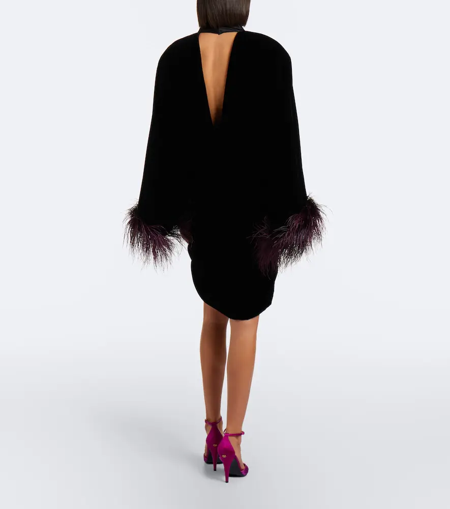 Valentino Garavani Feather-trimmed velvet minidress | Thumbnail 4 Valentino Garavani Feather-trimmed velvet minidress | Thumbnail 4