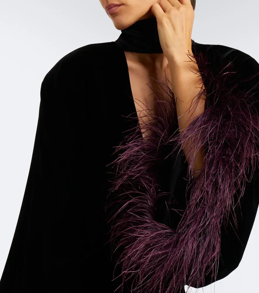 Valentino Garavani Feather-trimmed velvet minidress | Thumbnail 6 Valentino Garavani Feather-trimmed velvet minidress | Thumbnail 6