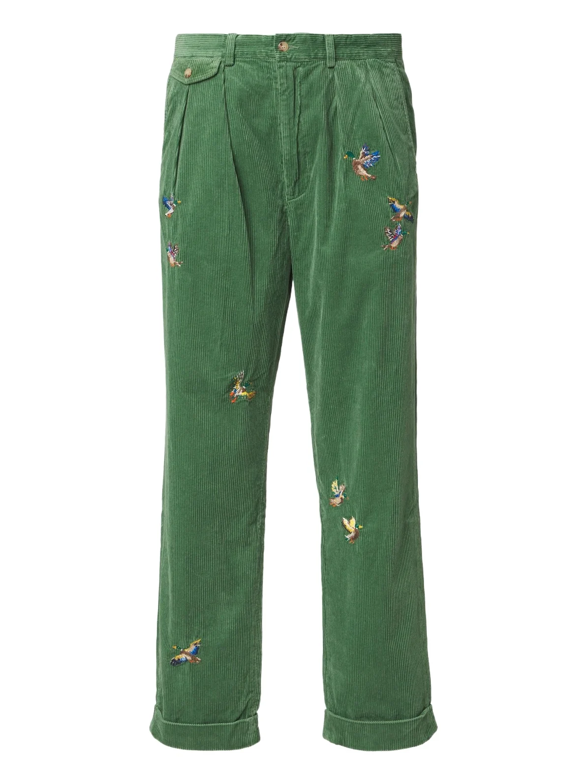 Embroidered cotton corduroy straight pants