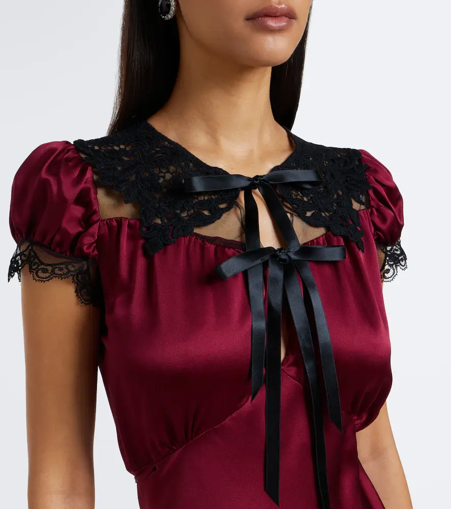 Rodarte Lace-trimmed silk satin midi dress | Thumbnail 2