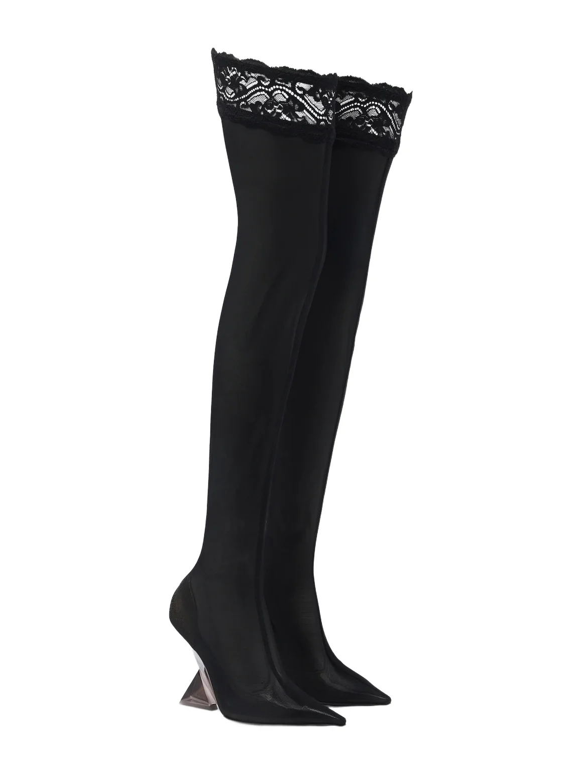 The Attico Cheope lace-trimmed mesh over-the-knee boots