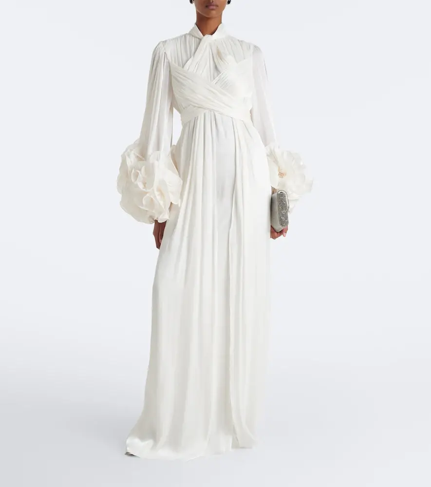 Costarellos Floral-appliqué pleated gown | Thumbnail 3