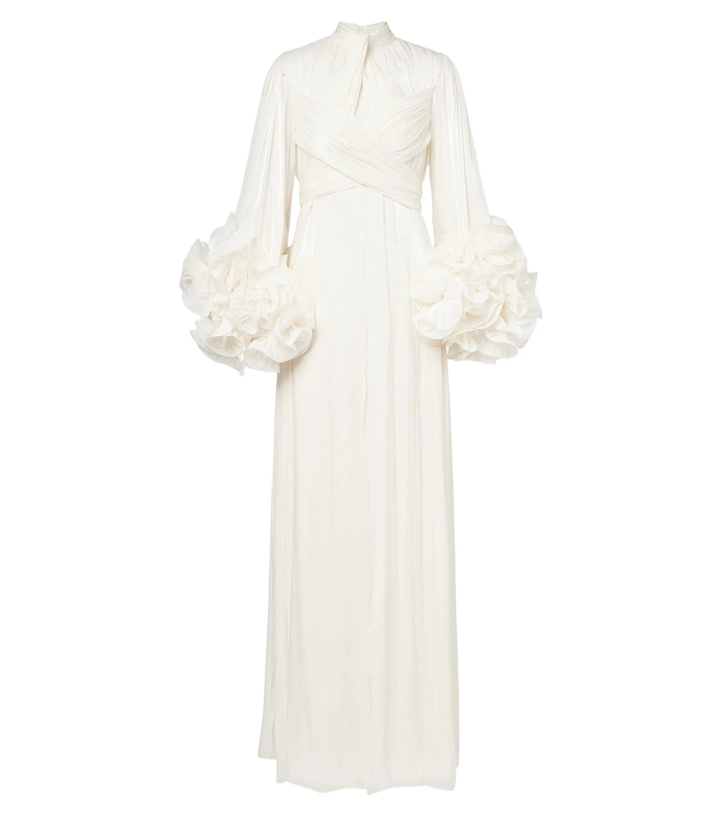 Costarellos Floral-appliqué pleated gown