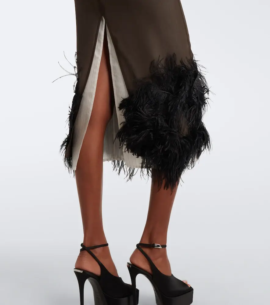 The Attico Feather-trimmed striped midi skirt | Thumbnail 2 The Attico Feather-trimmed striped midi skirt | Thumbnail 2