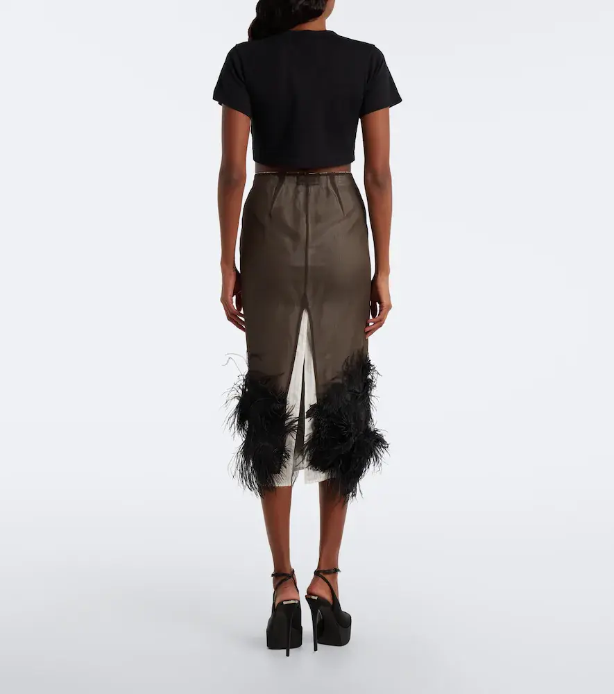 The Attico Feather-trimmed striped midi skirt | Thumbnail 3 The Attico Feather-trimmed striped midi skirt | Thumbnail 3