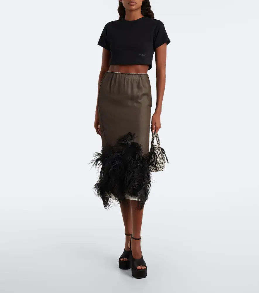 The Attico Feather-trimmed striped midi skirt | Thumbnail 6 The Attico Feather-trimmed striped midi skirt | Thumbnail 6