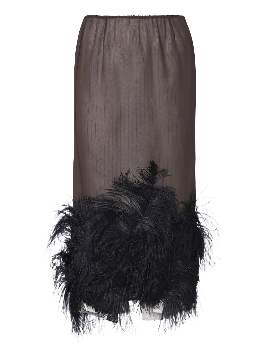 Feather-trimmed striped midi skirt Feather-trimmed striped midi skirt