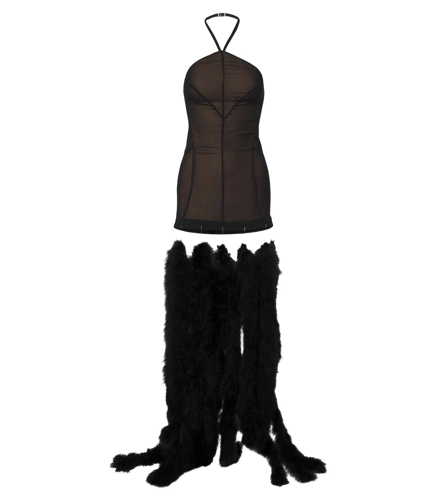 The Attico Feather-trimmed halterneck maxi dress