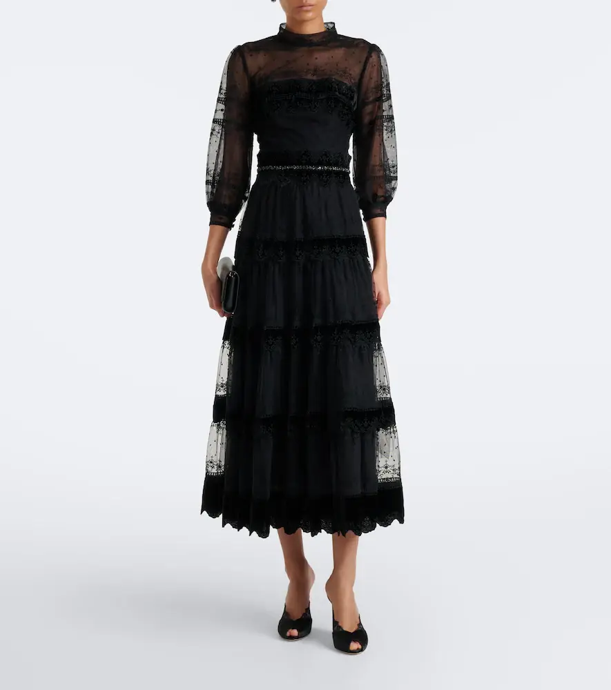 Costarellos Belted lace and velvet cocktail dress | Thumbnail 4