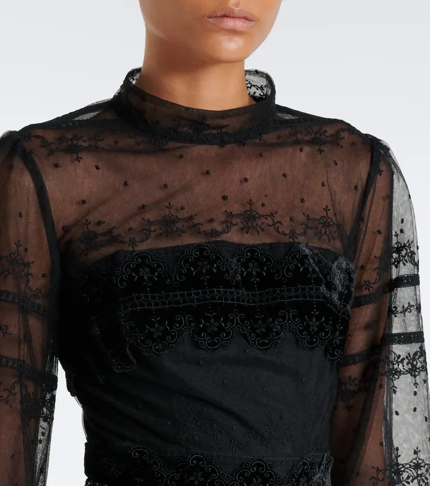 Costarellos Belted lace and velvet cocktail dress | Thumbnail 6