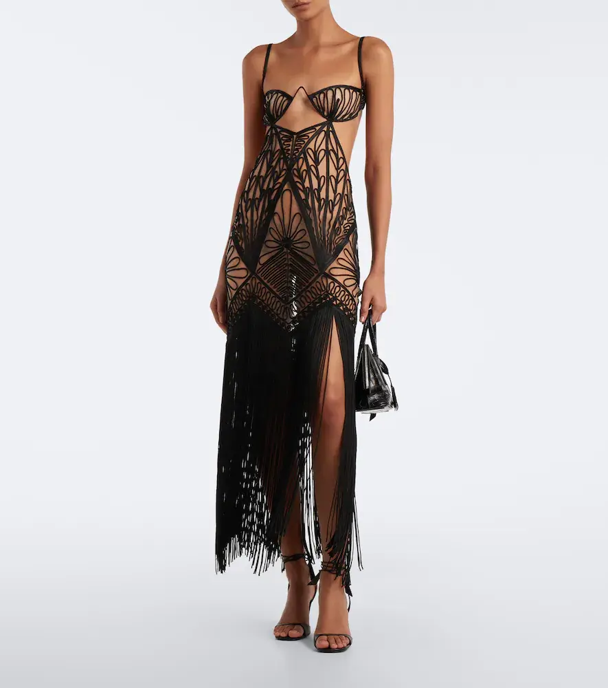The Attico Fringed open-knit midi dress | Thumbnail 2 The Attico Fringed open-knit midi dress | Thumbnail 2