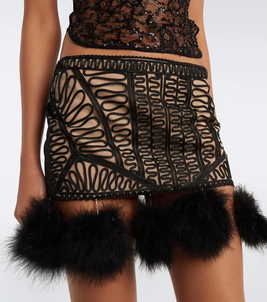 The Attico Embroidered feather-trimmed mesh miniskirt | Thumbnail 5 The Attico Embroidered feather-trimmed mesh miniskirt | Thumbnail 5
