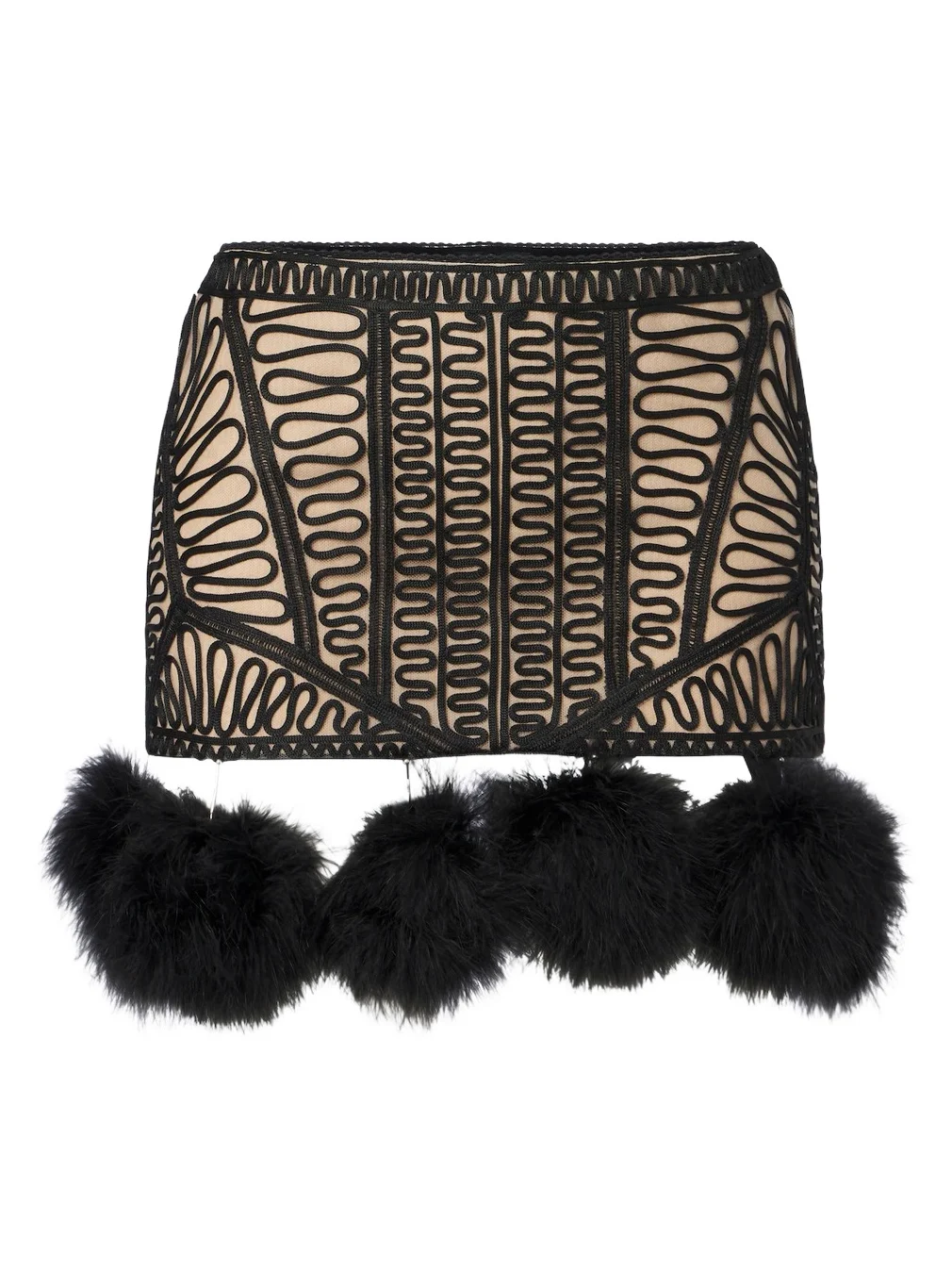 Embroidered feather-trimmed mesh miniskirt Embroidered feather-trimmed mesh miniskirt