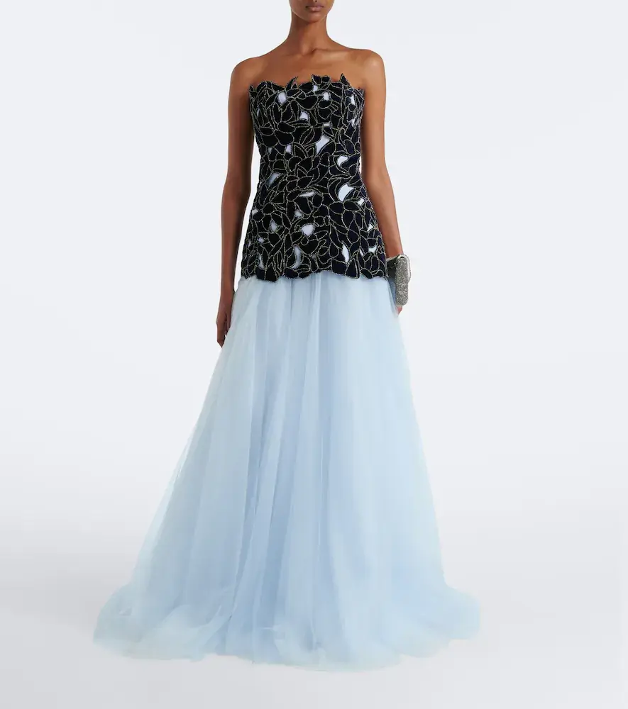Costarellos Alessi embellished velvet and tulle gown | Thumbnail 3