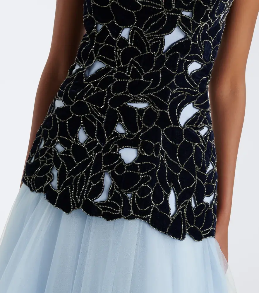 Costarellos Alessi embellished velvet and tulle gown | Thumbnail 6