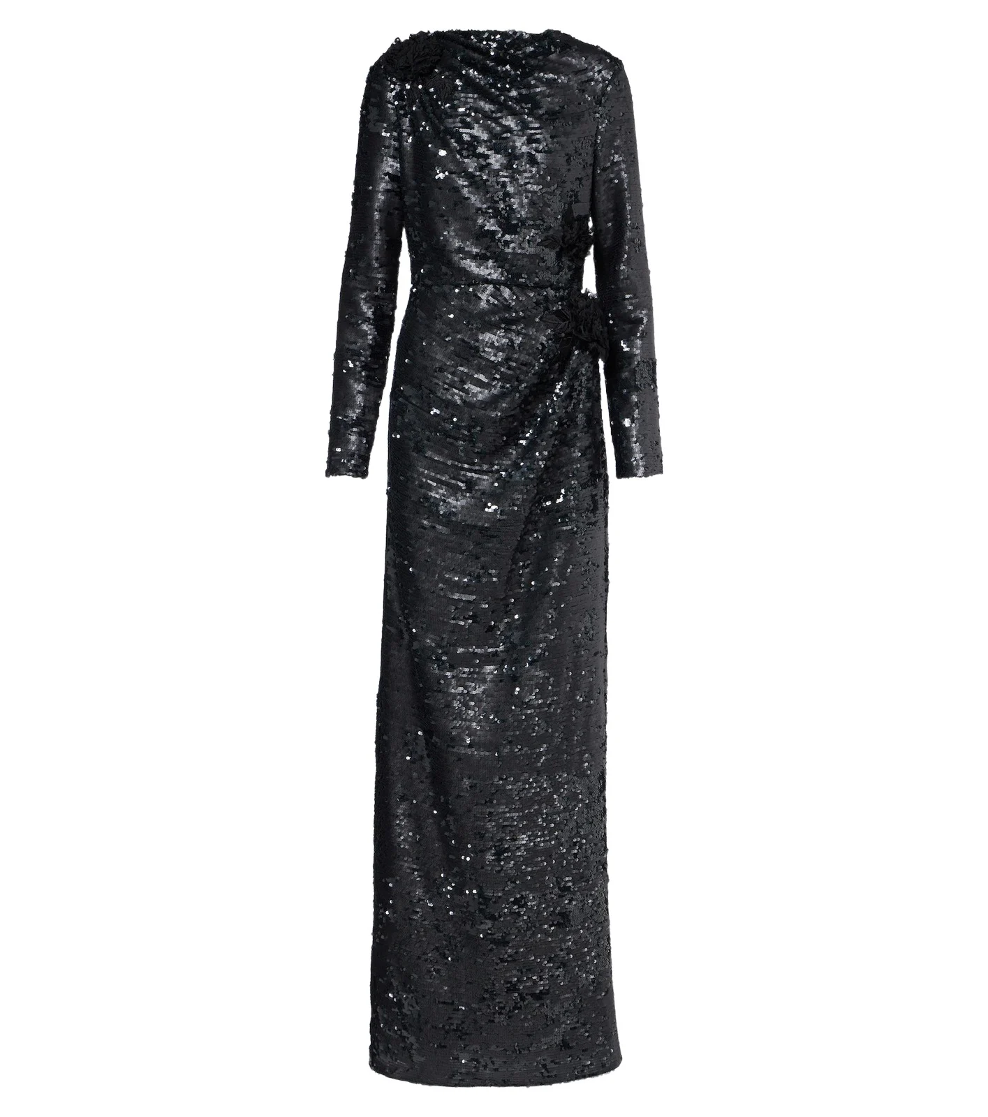 Draped floral-appliqué sequined gown Draped floral-appliqué sequined gown