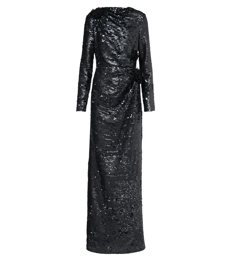Erdem Draped floral-appliqué sequined gown