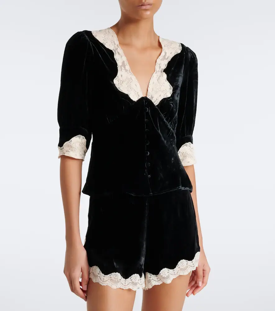 Rixo Amanda lace-trimmed velvet top | Thumbnail 2 Rixo Amanda lace-trimmed velvet top | Thumbnail 2