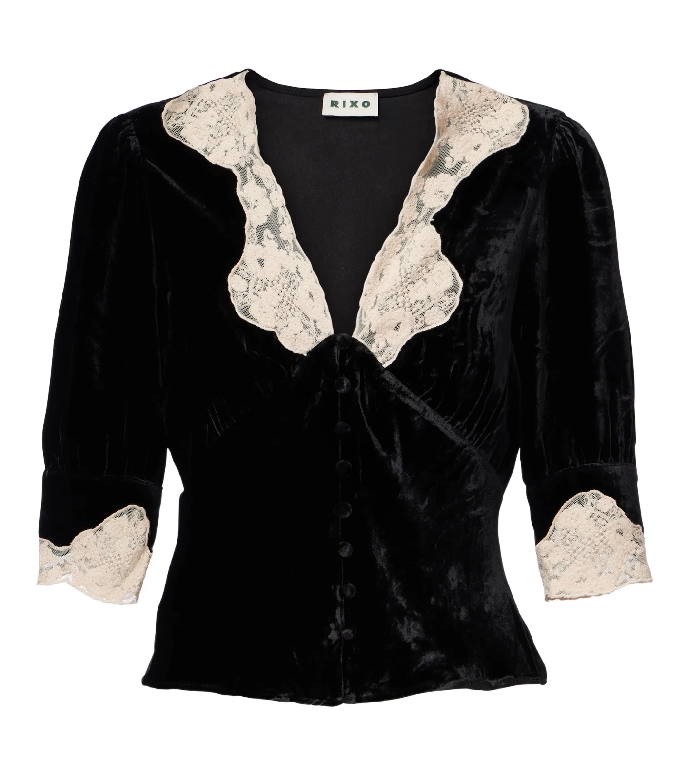 Rixo Amanda lace-trimmed velvet top