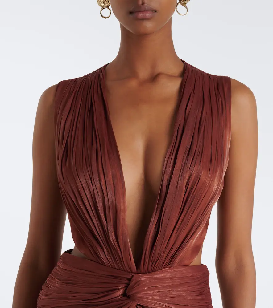 Costarellos Silla cut-out pleated Lurex georgette gown | Thumbnail 3