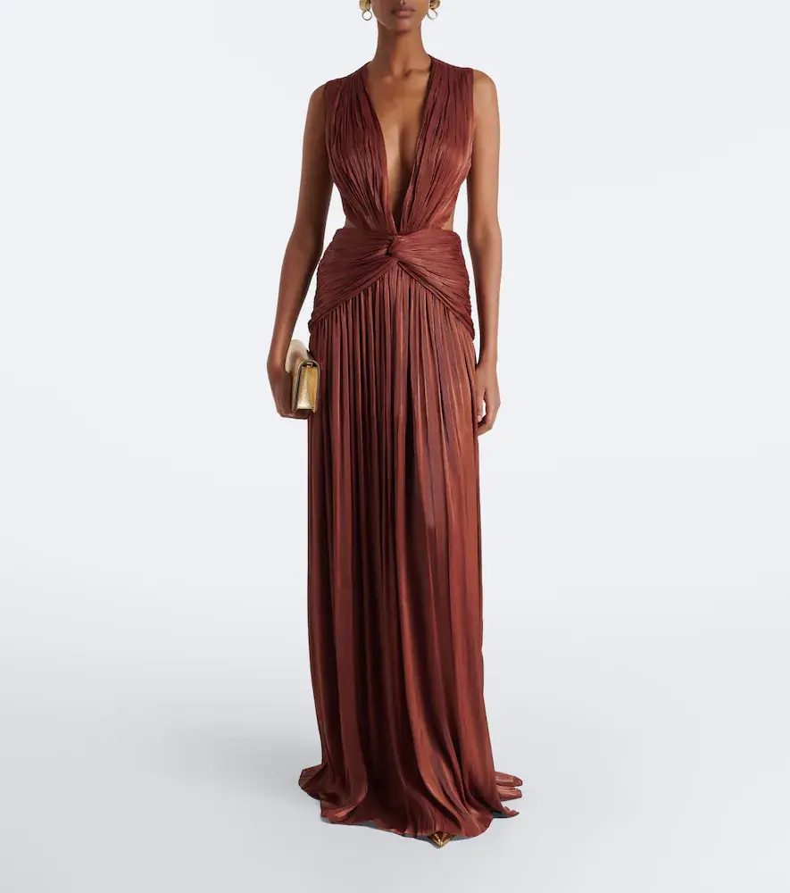 Costarellos Silla cut-out pleated Lurex georgette gown | Thumbnail 5