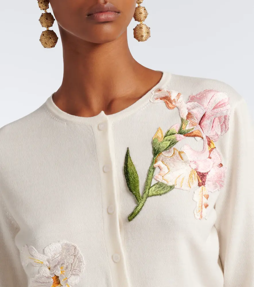 Oscar de la Renta Floral embroidered virgin wool cardigan | Thumbnail 2