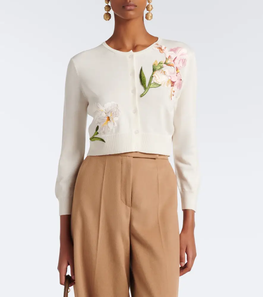 Oscar de la Renta Floral embroidered virgin wool cardigan | Thumbnail 6