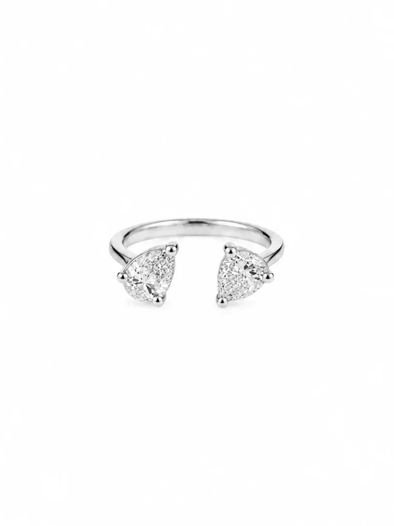 Wish Fine Jewelry 0.54ct Diamond 18K Gold Small Open Pear Signet Ring
