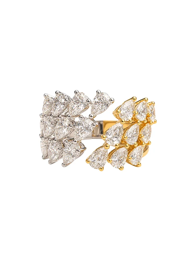Wish Fine Jewelry 2.58ct Diamond 18K Gold Multi Row Pear Ring
