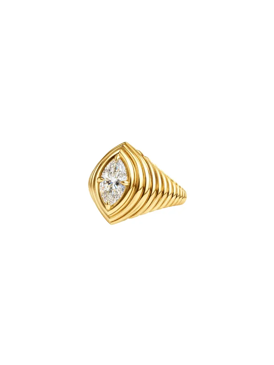 Wish Fine Jewelry GIA 0.80ct Diamond 18K Gold Grooved Marquise Signet Ring | Thumbnail 2 Wish Fine Jewelry GIA 0.80ct Diamond 18K Gold Grooved Marquise Signet Ring | Thumbnail 2