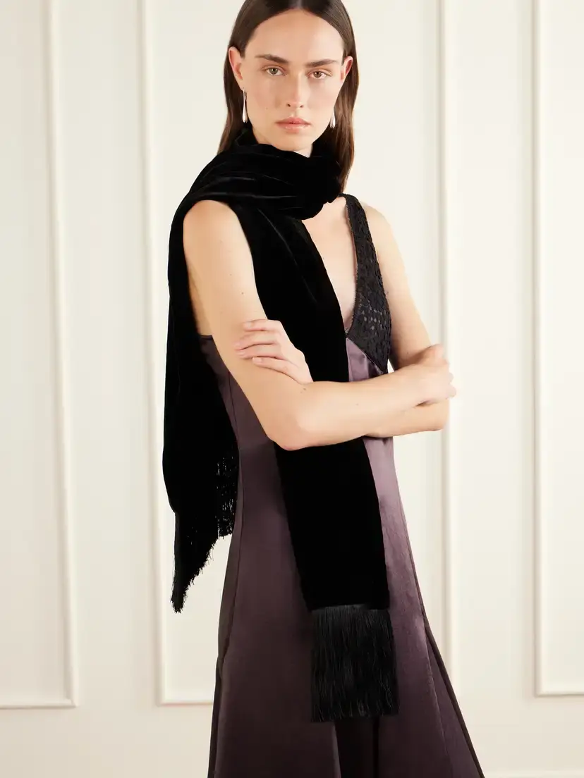Le Sundial Ritual Bloom Opera Fringed-trimmed Velvet Scarf | Thumbnail 3 Le Sundial Ritual Bloom Opera Fringed-trimmed Velvet Scarf | Thumbnail 3