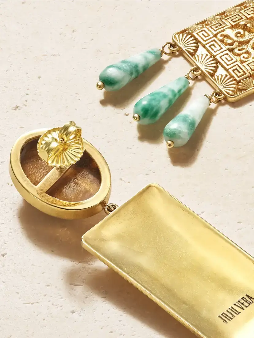 Juju Vera Penelope Gold Vermeil, Tiger's Eye And Jade Earrings - Multi | Thumbnail 3